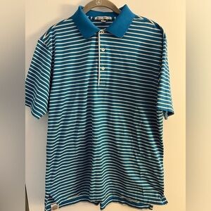 Peter Millar summer golf polo striped blue white sz M cotton outdoor athleisure